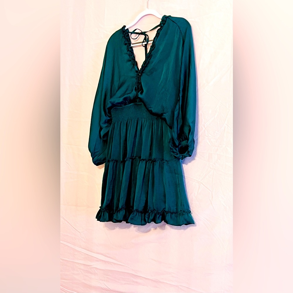 She & Sky Dark Green Ruffle Dress